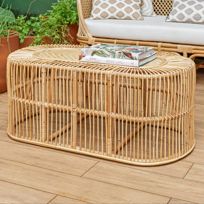 Mesa Centro Mandola Retangular em Rattan Trançado Bahali 110x60x45cm