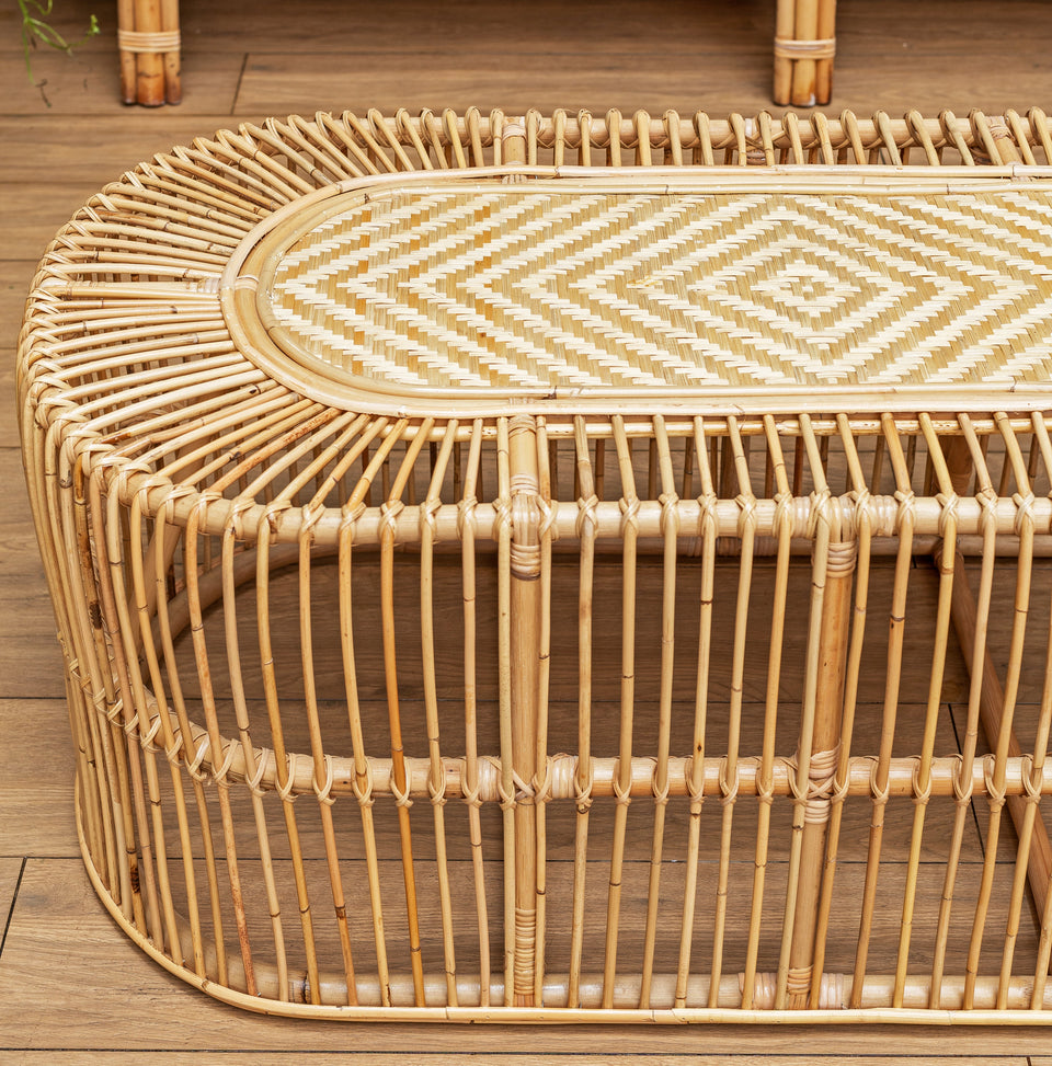 Mesa Centro Mandola Retangular em Rattan Trançado Bahali 110x60x45cm