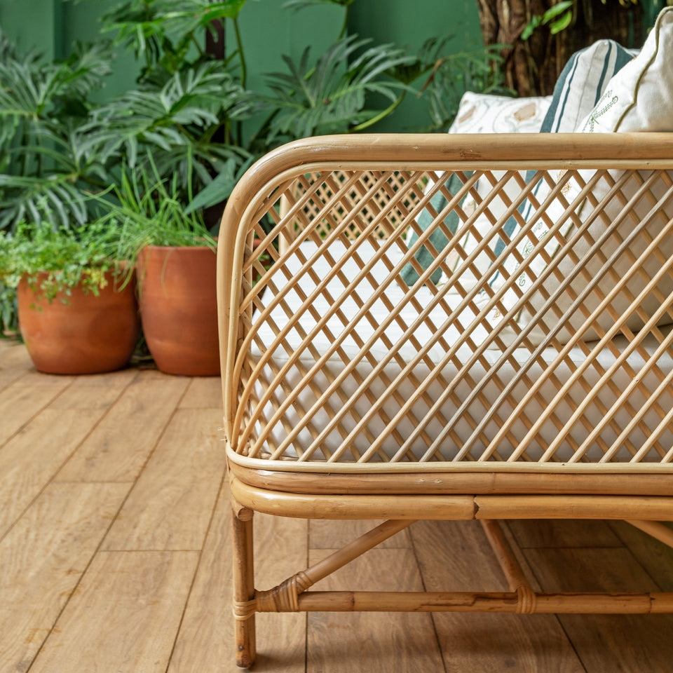 Sofá 3 Lugares Mandola Rattan Trançado Bahali 210x90x70cm