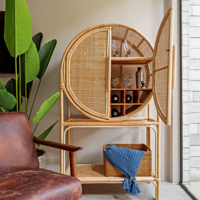 Armário Circular Adega Mandola Rattan Trançado Bahali 160x90x40cm
