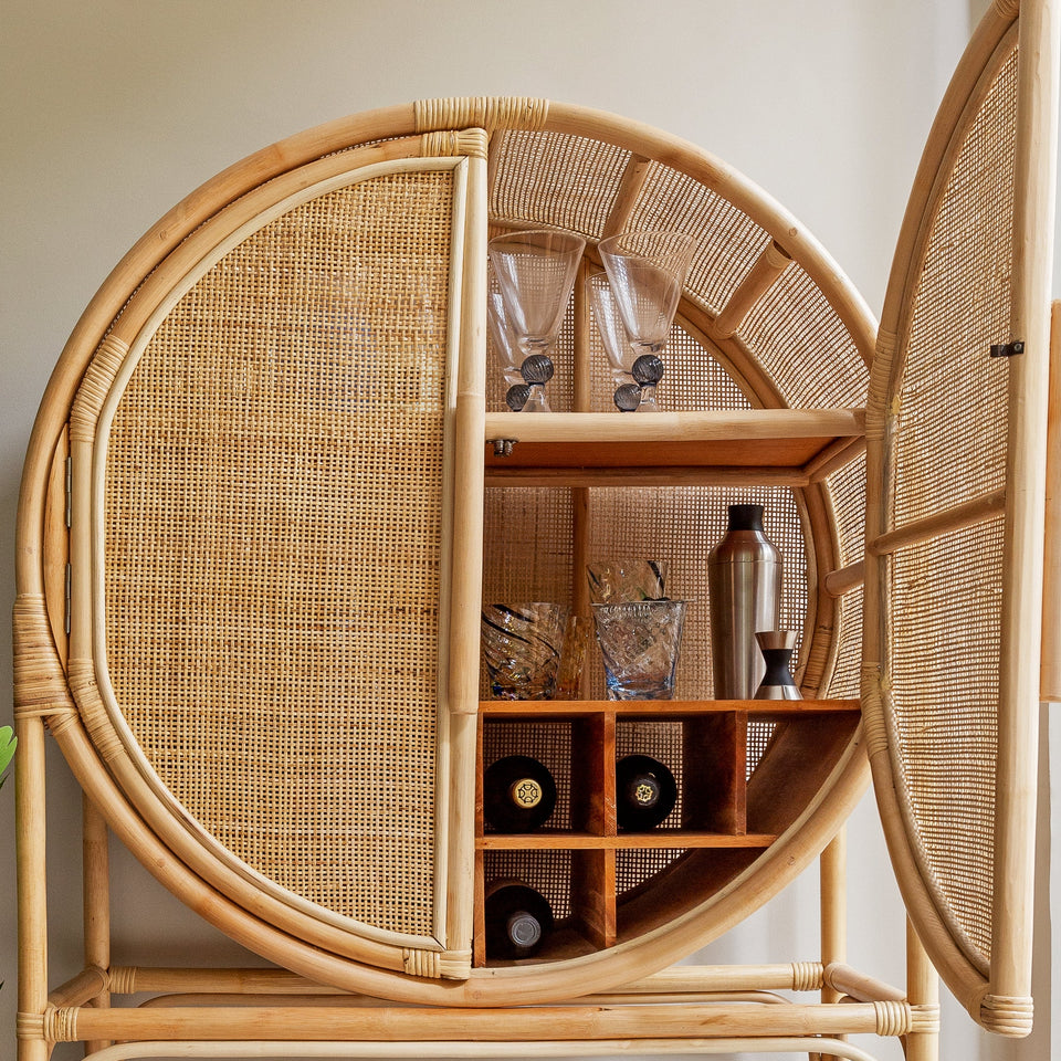 Armário Circular Adega Mandola Rattan Trançado Bahali 160x90x40cm