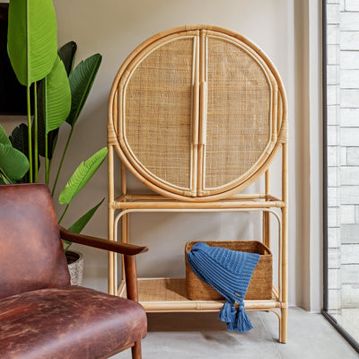 Armário Circular Adega Mandola Rattan Trançado Bahali 160x90x40cm