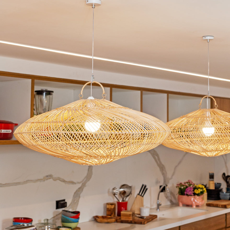 Luminária Artesanal Rattan Natural Gaia 60x24cm Bahali