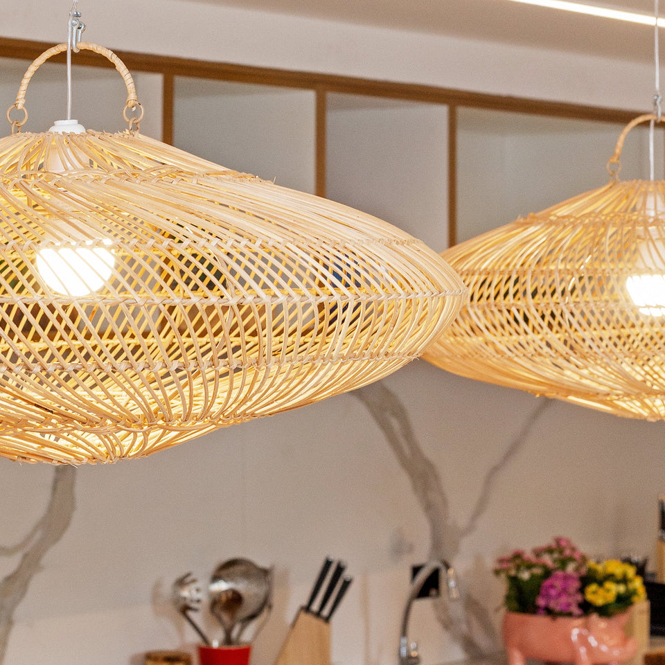 Luminária Artesanal Rattan Natural Gaia 75x30cm Bahali