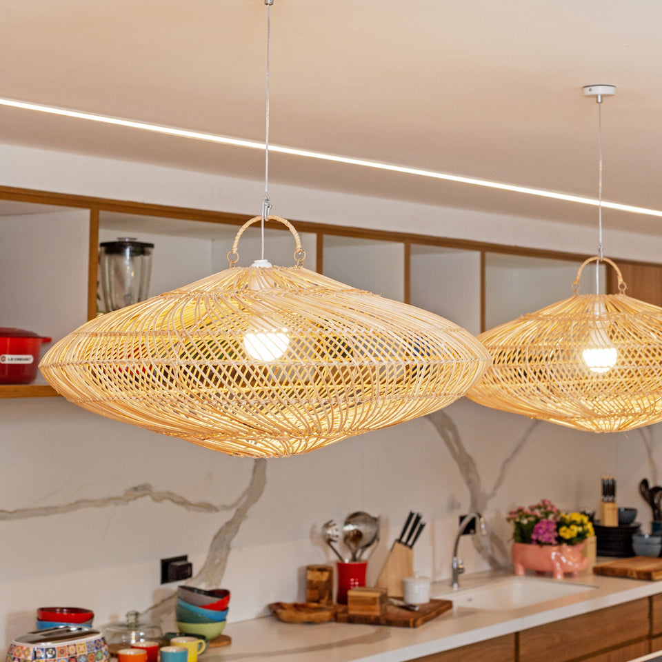 Luminária Artesanal Rattan Natural Gaia 75x30cm Bahali