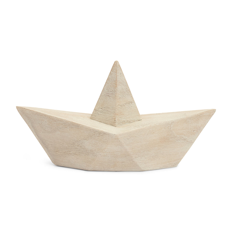 Escultura Barco em Poliresina Bege Mart 10,5x19x7,5cm