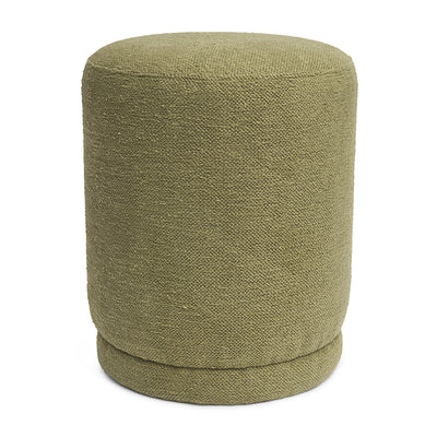 Puff em Bouclé e Madeira Redonda Verde 37cm Mart