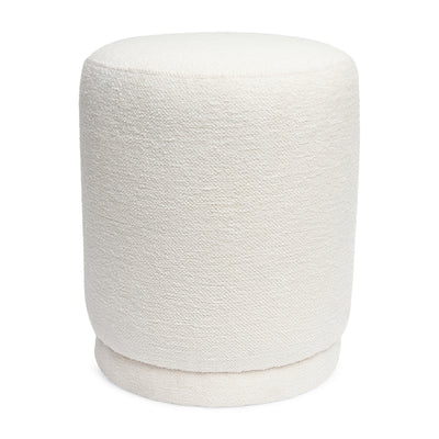 Puff em Bouclé e Madeira Redonda 37cm Mart