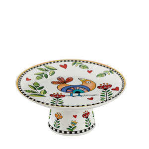 Prato para Bolo com Pé Porcelana Cocoricó Amarelo 19x9cm Egan