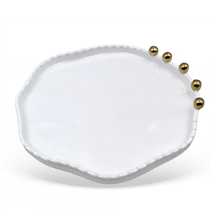 Bandeja Porcelana Branca com Esferas Douradas 24cm