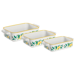 Conjunto 3 Travessas Retangular Refratária Cerâmica Limão Siciliano