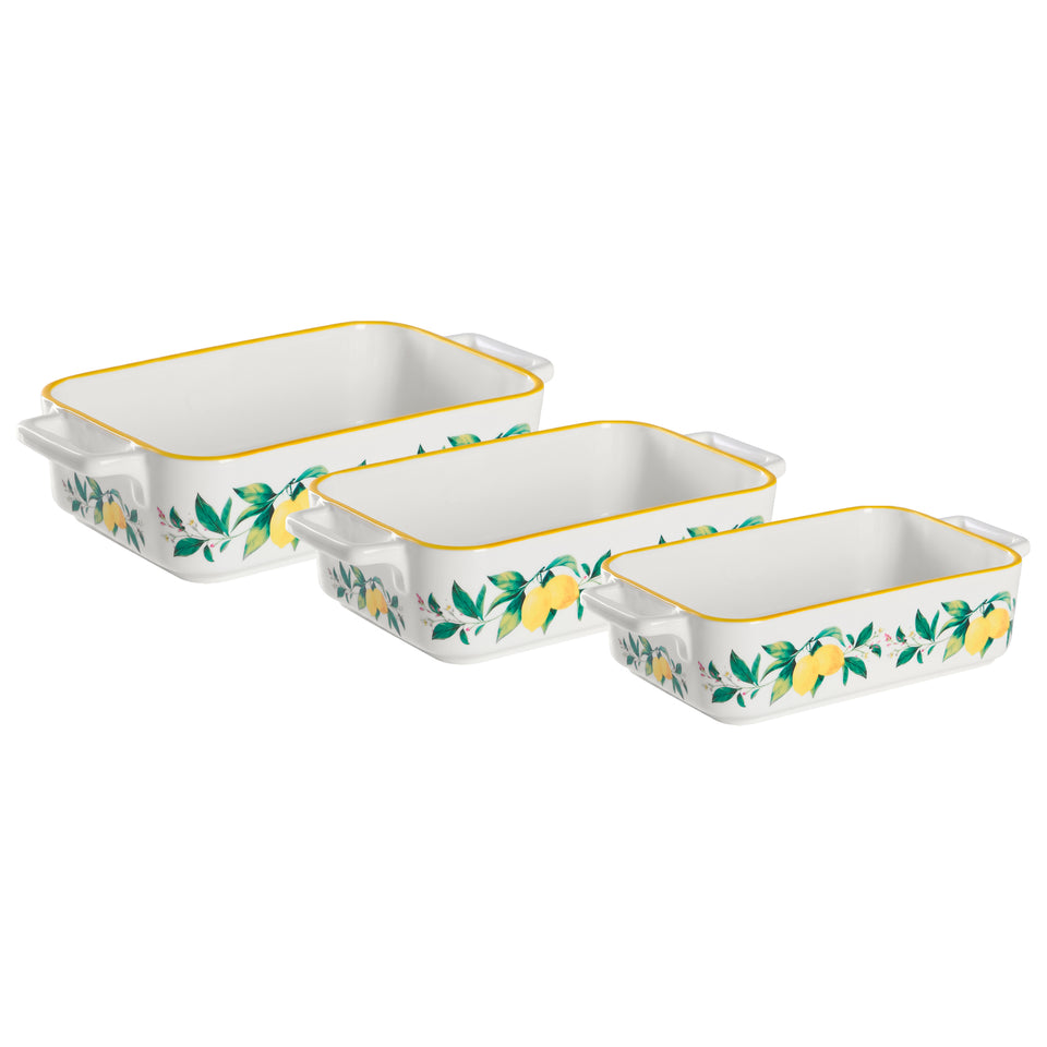 Conjunto 3 Travessas Retangular Refratária Cerâmica Limão Siciliano