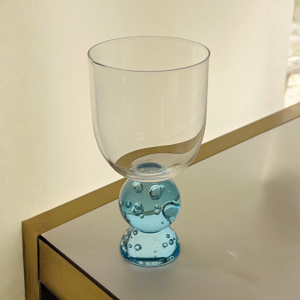 PRÉ-VENDA: Conjunto 6 Taças Vidro Base Esfera Luna Pequena Azul Linha Sintonia 400ml