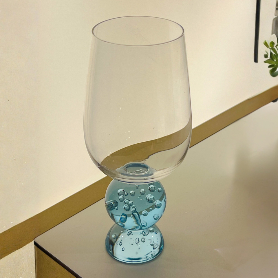 Conjunto 6 Taças Vidro Base Esfera Luna Grande Azul Linha Sintonia 500ml