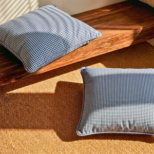 Almofada Linho 52X52 Estampa Mini Xadrez Azul Com Cordão