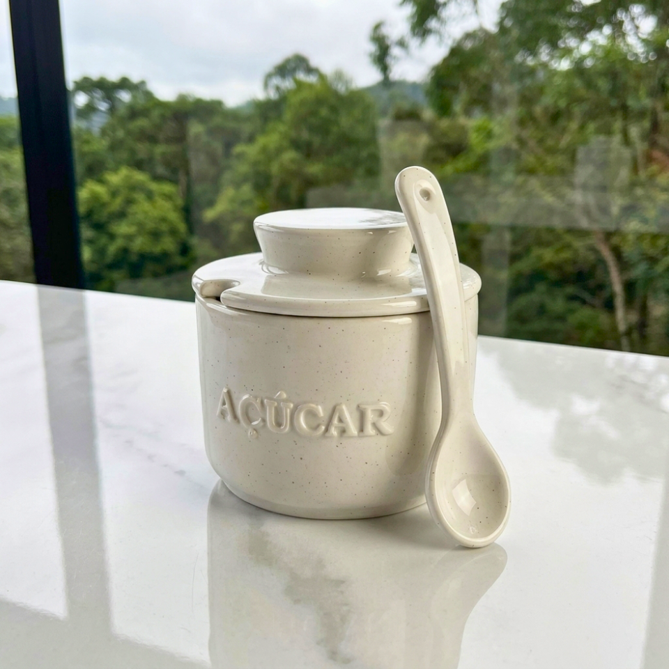 PRÉ-VENDA: Açucareiro 350gr com Colher Flocos