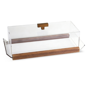 Bandeja Retangular com Tampa Acrílico e Madeira 43cm Clean Wood
