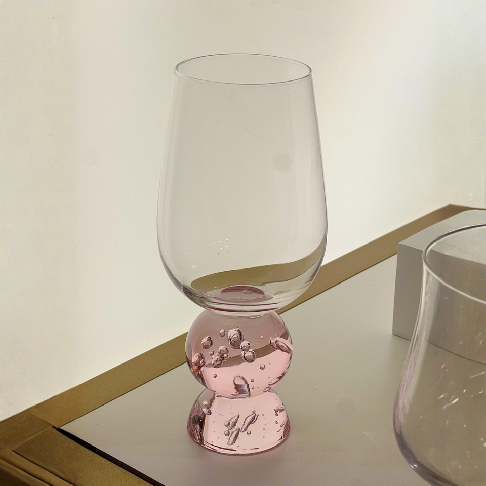 PRÉ-VENDA: Conjunto 6 Taças Vidro Base Esfera Luna Grande Rosa Linha Sintonia 500ml