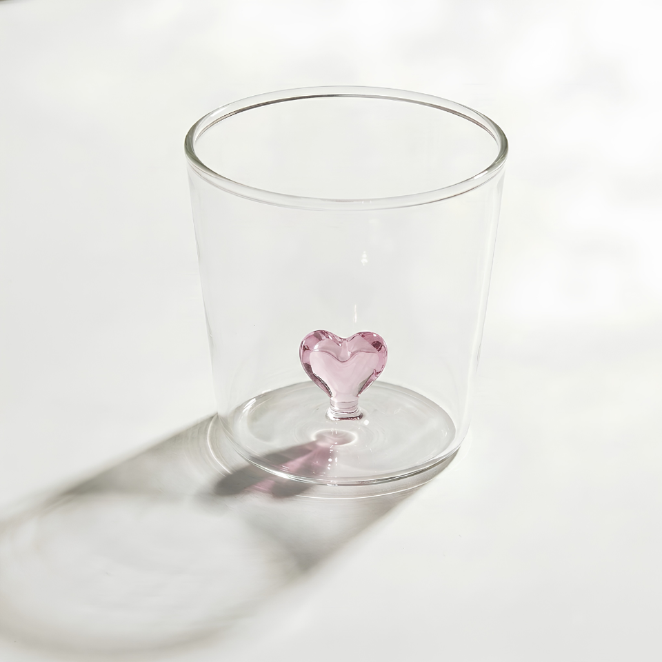 Jogo de 4 Copos Borossilicato 350ml 3D Pequeno Coração