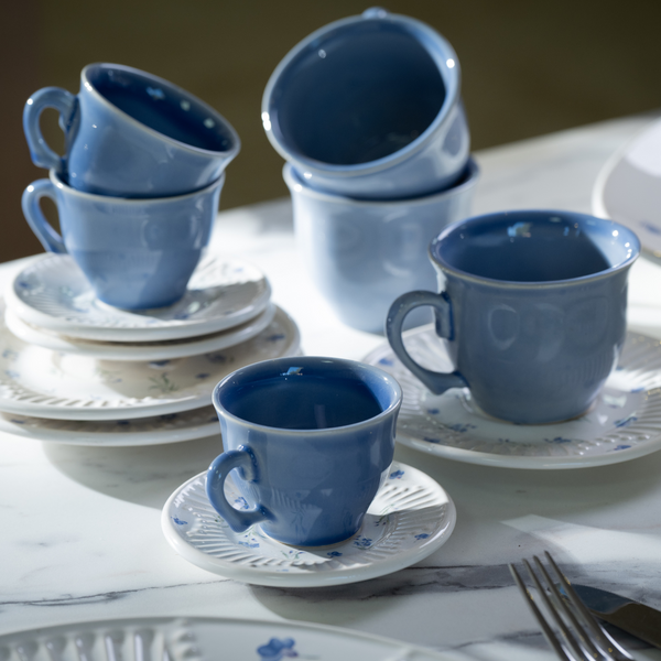 Jogo 6 Xícaras de Chá com Pires Cerâmica Provence 300ml Scalla