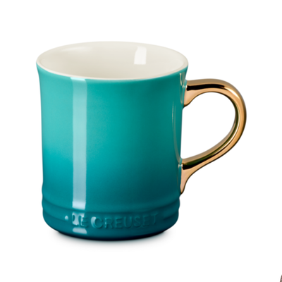 Caneca Seattle Cerâmica Bleu Riviera Alça Dourada 400ml Le Creuset