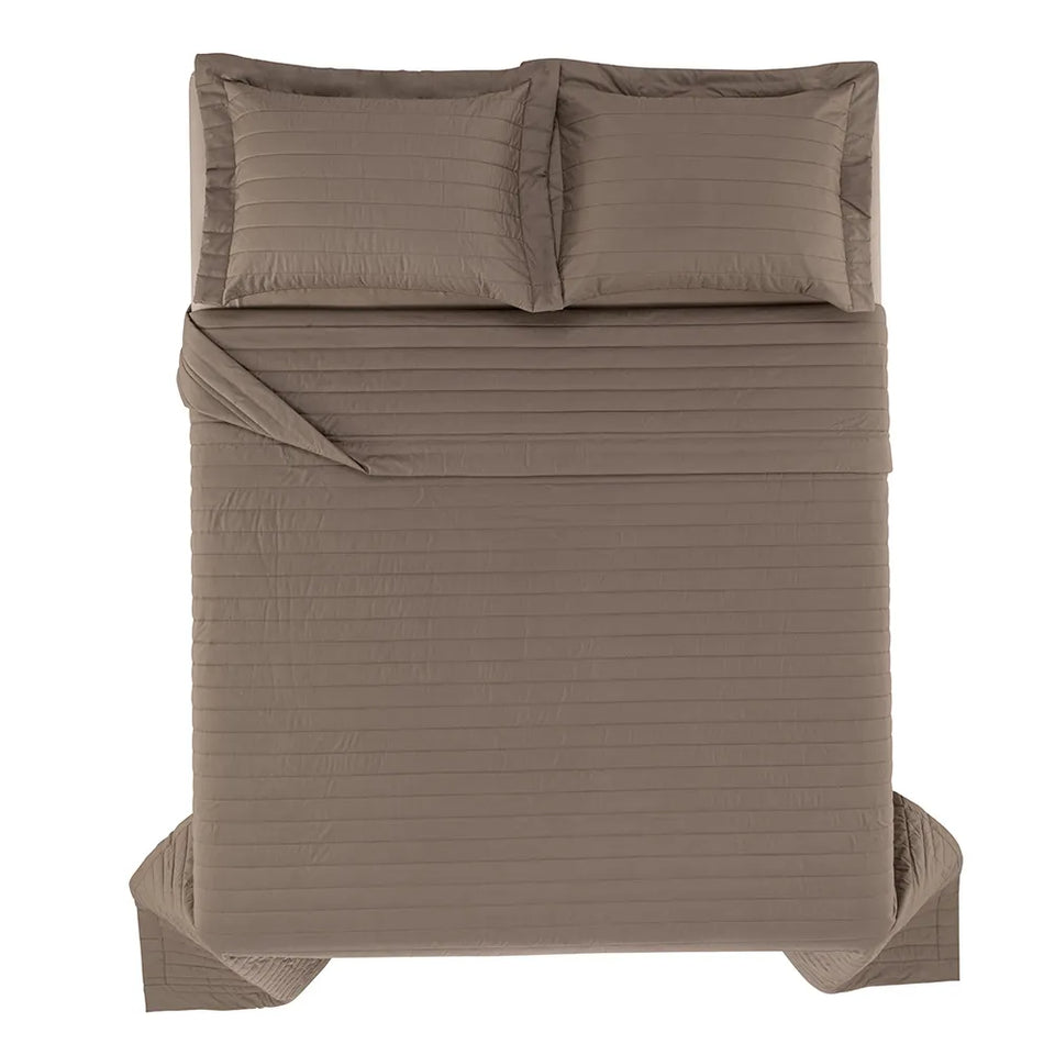 Jogo de Colcha Queen Monteleone 3 Pçs 200 Fios Percal 100% Algodão Marrone Trussardi