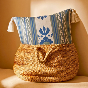 Almofada Linho 52X52 Ikat Off White e Verde Tassel
