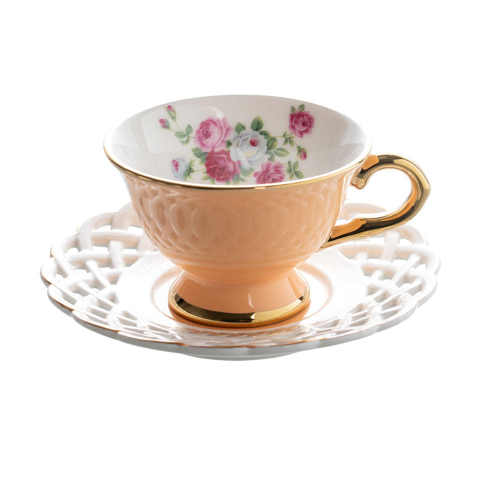Jogo 4 Xícaras de Café com Pires New Bone China Mon Désir Borda Dourada 90ml L'Hermitage