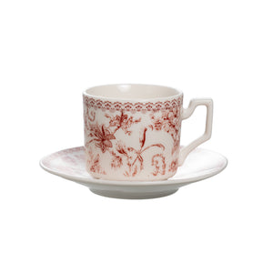 Jogo 4 Xícaras de Café com Pires New Bone China Hortênsia 90ml Bordô L'Hermitage