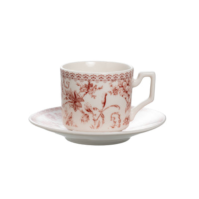 Jogo 4 Xícaras de Café com Pires New Bone China Hortênsia 90ml Bordô L'Hermitage