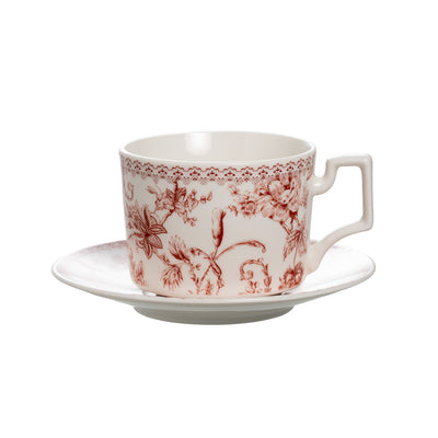 Jogo 4 Xícaras de Chá com Pires New Bone China Hortênsia 200ml Bordô L'Hermitage