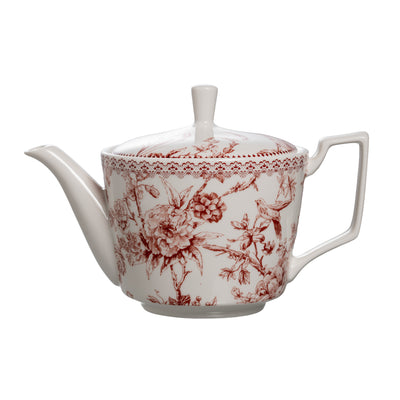 Bule de Chá com Pires New Bone China Hortênsia 750ml Bordô L'Hermitage