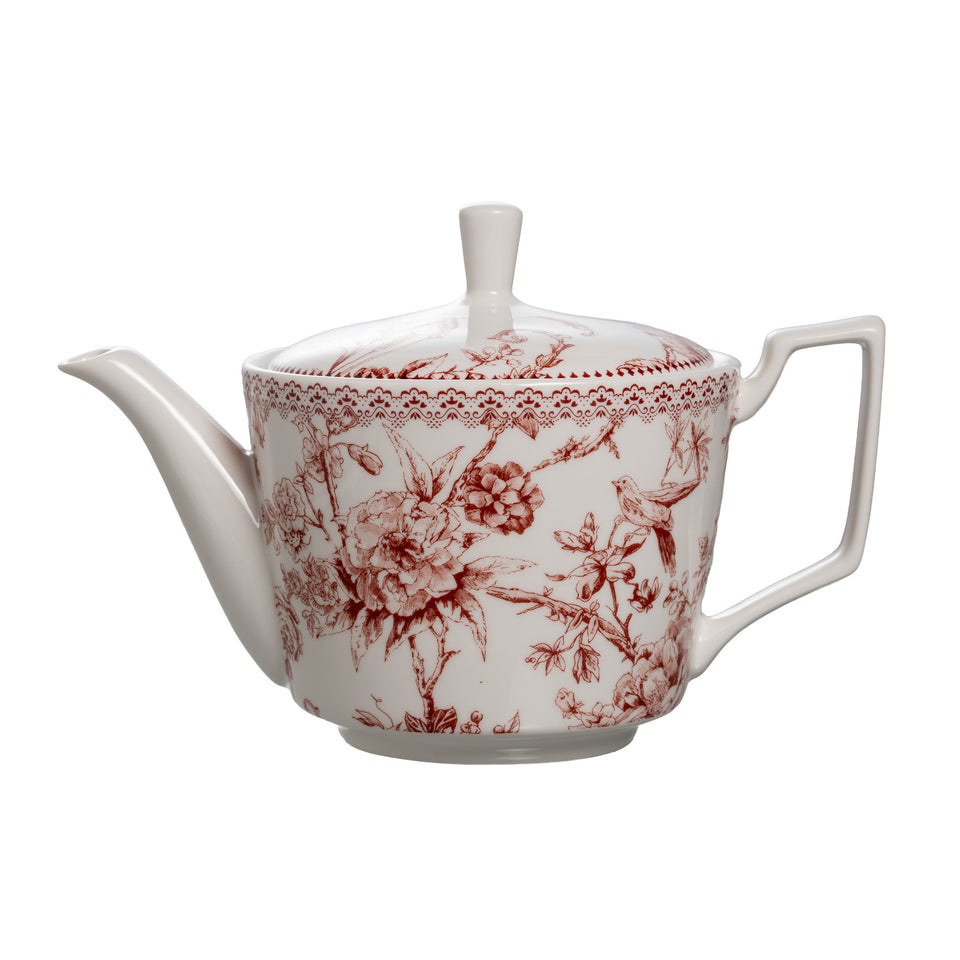 Bule de Chá com Pires New Bone China Hortênsia 750ml Bordô L'Hermitage