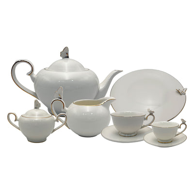 Aparelho de Chá e Café Papillon 23 Pçs New Bone China Borda Ouro L'Hermitage