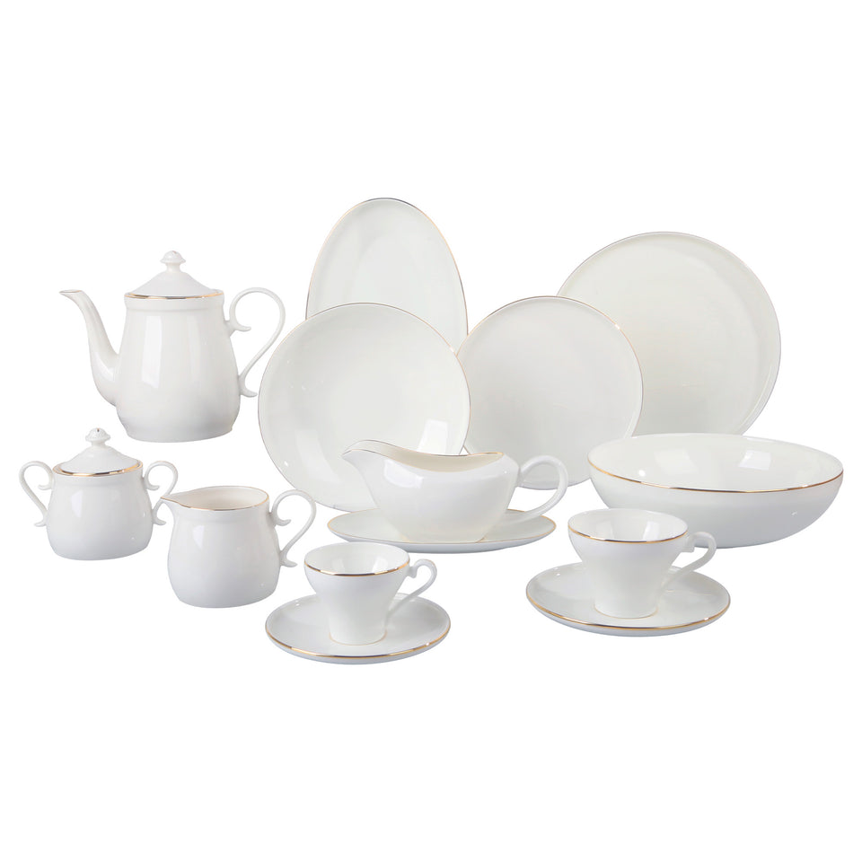 Aparelho de Jantar Lisse 46 Pçs Fine Bone China Filado Dourado L'Hermitage