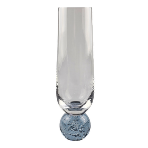 Conjunto 6 Taças para Champagne Vidro Transparente base Esfera Azul Bubble 300ml