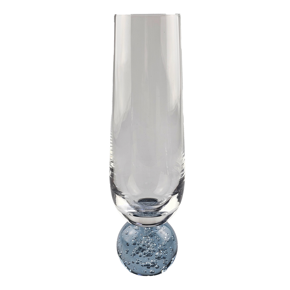 Conjunto 6 Taças para Champagne Vidro Transparente base Esfera Azul Bubble 300ml