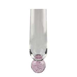 Conjunto 6 Taças para Champagne Vidro Transparente base Esfera Rosa Bubble 300ml