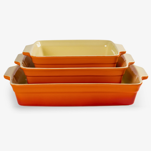 Conjunto 3 Travessas Retangulares Cerâmica Laranja Degradê Refúgio