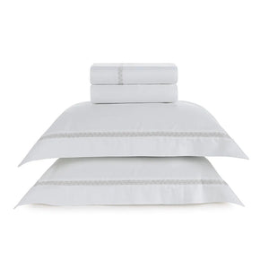 Jogo de Cama King 4 Pçs 300 Fios 100% Algodão Vitalle Branco / Rose Trussardi