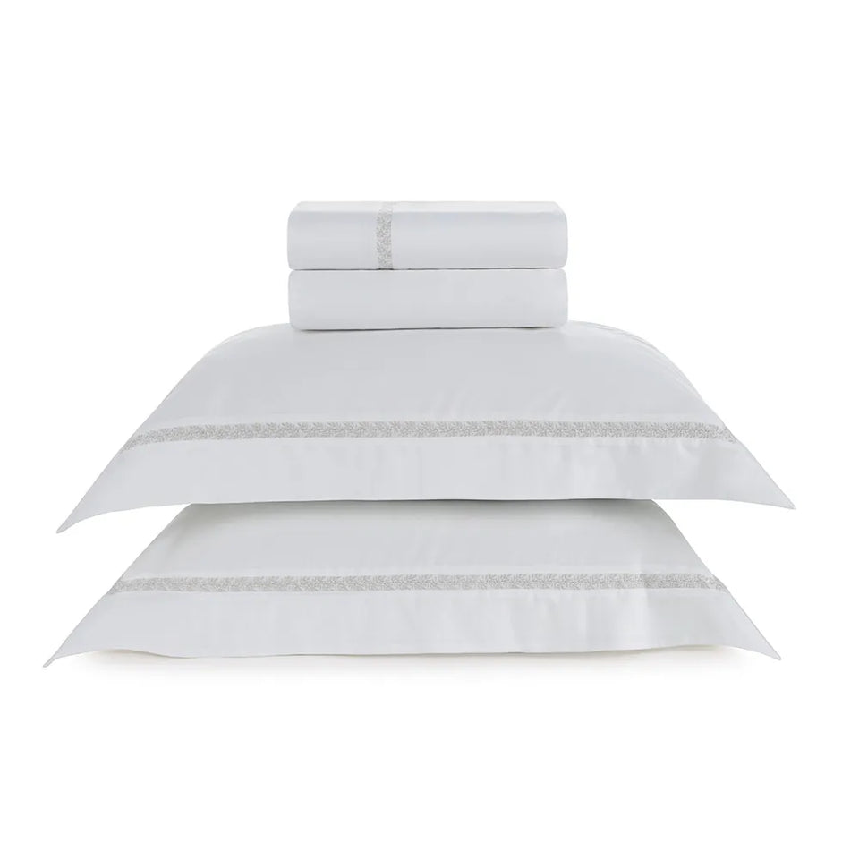 Jogo de Cama King 4 Pçs 300 Fios 100% Algodão Vitalle Branco / Rose Trussardi