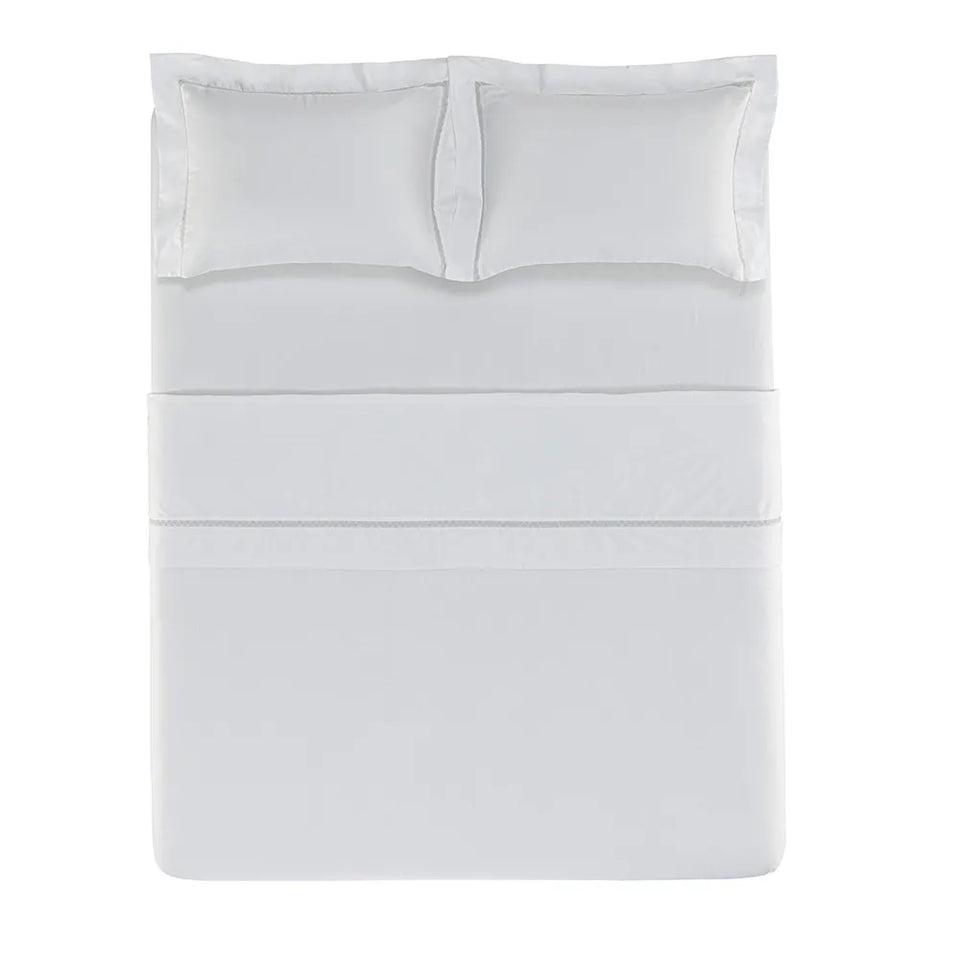 Jogo de Cama King 4 Pçs 300 Fios 100% Algodão Vitalle Branco / Rose Trussardi