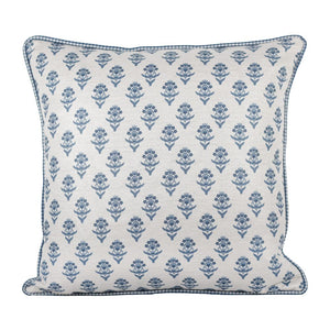 Almofada Linho 52X52 Estampa Botânico Azul Com Cordão