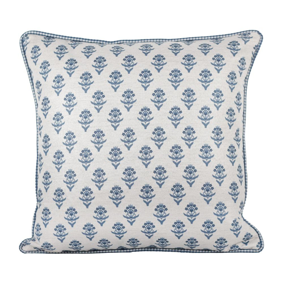 Almofada Linho 52X52 Estampa Botânico Azul Com Cordão
