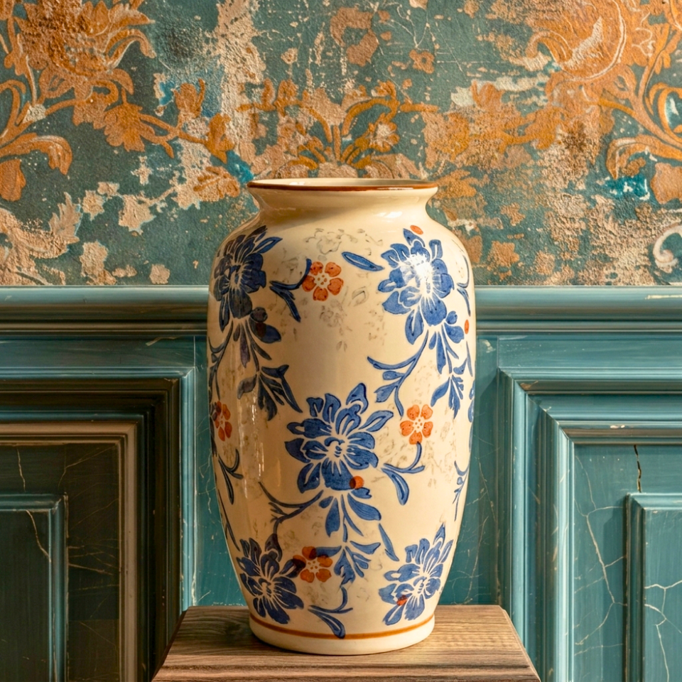 Vaso Vintage Campestre Cerâmica 25cm