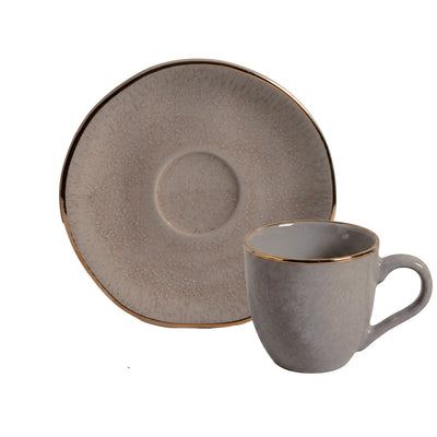 PRÉ-VENDA: Jogo 6 Xícaras de Café Stoneware Shimeji Gold 120ml Porto Brasil