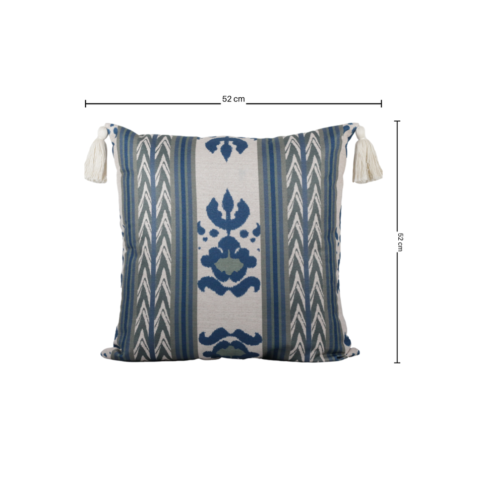 Almofada Linho 52X52 Ikat Off White e Verde Tassel