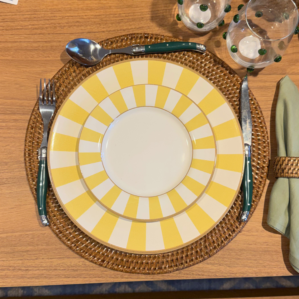 PRÉ-VENDA: Jogo 6 Pratos Rasos Cerâmica Stripe Amarelo 29cm Alleanza