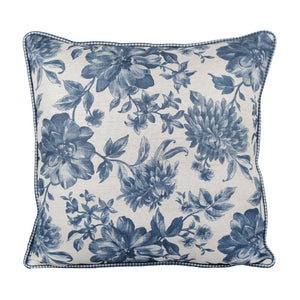 Almofada Linho 52X52 Estampa Floral Azul Com Cordão