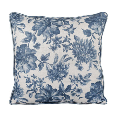 Almofada Linho 52X52 Estampa Floral Azul Com Cordão
